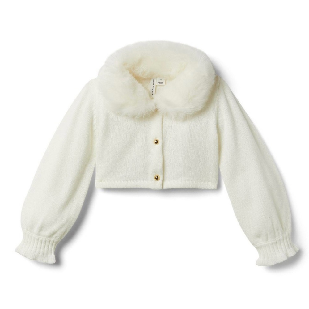 Janie&jack Faux Fur Collar Cardigan (Size 12-18 months)